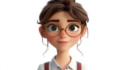Smiling Cartoon Girl with Glasses - 3D Character