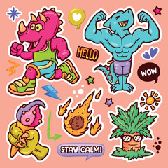 Dinosaurs Sticker Balloon Hand Drawn Doodle Element Vector Collection 