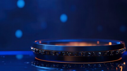 Glowing Metallic Podium on Dark Blue Background - Abstract Product Display
