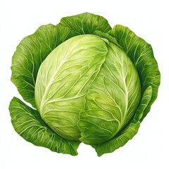 A vibrant, fresh green cabbage with tightly packed leaves, showcasing its natural beauty and nutritional appeal.