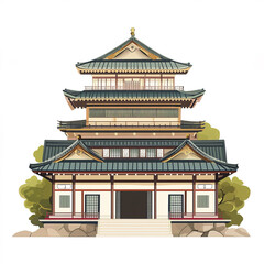 traditional Japanese palace with intricate architecture and greenery