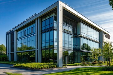 A modern building facade with solar panels on the walls