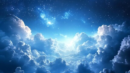 Celestial Dreamscape: A Digital Painting of a Starry Night Sky Above Fluffy Clouds. AI Generated