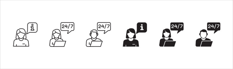Customer service and support operator icon set. Help center and information hot line staff or agent icons. technical support mail contact signs. Vector stock illustration.