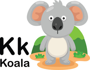 Alphabet Letter K-Koala with cartoon vocabulary illustration, vector