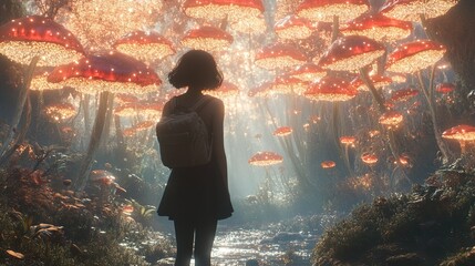 Obraz premium Enchanted Forest: A Girl's Journey into a Magical World