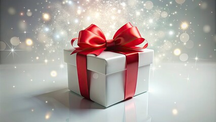 Surreal 3D Render of a White Gift Box with a Red Bow, Isolated on White Background, Perfect for Holiday Celebrations, Gift Giving, and Festive Imagery