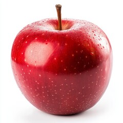 Single red apple with water droplets on white background. (5)