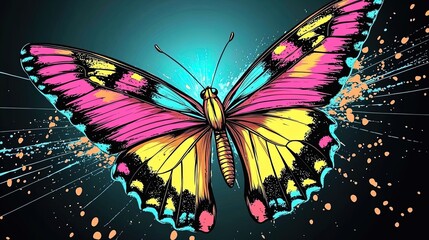 Vibrant Luminous Butterfly with Surreal Rainbow Gradient Wings - Perfect for Sporty Interior Posters and Modern Art Decor on a Black Backdrop