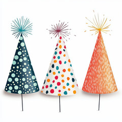 Obraz premium Colorful party hats with vibrant glowing patterns, isolated design on white background 