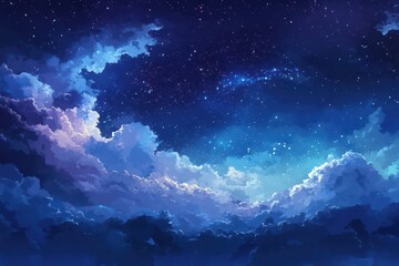 Night Sky Cloudscape Starry Blue Hues