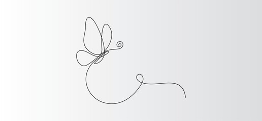 Butterfly Continuous Line Drawing. Black and white vector minimalist illustration of butterfly concept