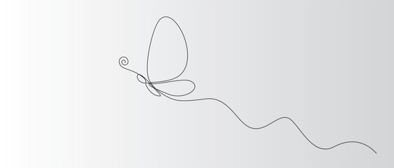 Butterfly Continuous Line Drawing. Black and white vector minimalist illustration of butterfly concept