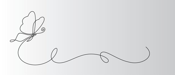 Butterfly Continuous Line Drawing. Black and white vector minimalist illustration of butterfly concept