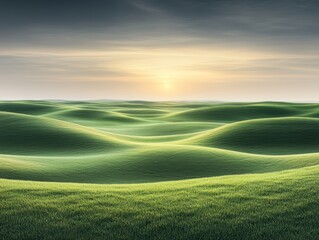 Fototapeta premium Golden sunset over a tranquil field of grass, serene and picturesque landscape