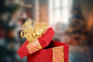 Christmas presents gift box with ribbon