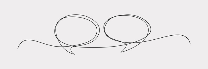 Continuous one line drawing of speech bubble, Black and white graphics vector minimalist linear illustration made of single line