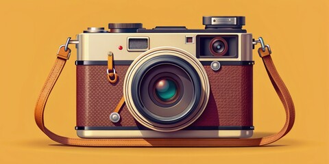Vintage Film Camera with Strap - Minimalistic Vector Illustration for Photography Enthusiasts and Retro Design Lovers