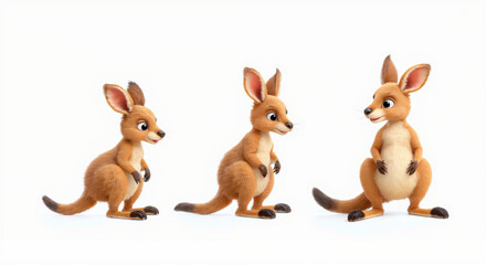 Adorable Cartoon Kangaroo Family Illustration - Playful Animal Characters for Children's Books and Educational Materials
