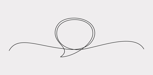 Continuous one line drawing of speech bubble, Black and white graphics vector minimalist linear illustration made of single line