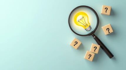Finding Solutions Magnifying Glass on Idea Light Bulb