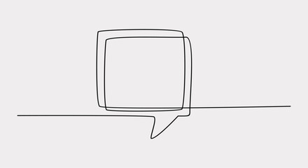 Continuous one line drawing of speech bubble, Black and white graphics vector minimalist linear illustration made of single line