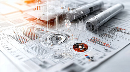 detailed analysis report featuring graphs, charts, and technical drawings. image showcases modern approach to data visualization and project planning