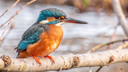 Fototapeta premium A Common Kingfisher Perched on a Branch by the River