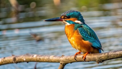A Vibrant Kingfisher Perched on a Branch Over Water