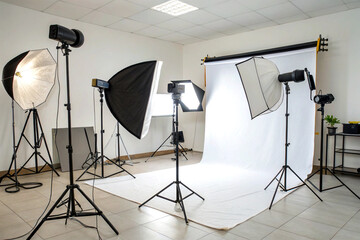 Studio lighting equipment arranged for product photography