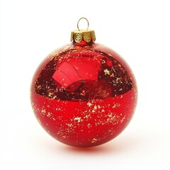 Red glass Christmas ball ornament with gold flakes.