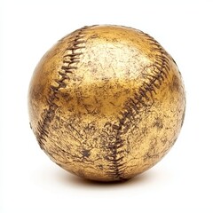 Golden vintage baseball with distressed leather texture and stitching.