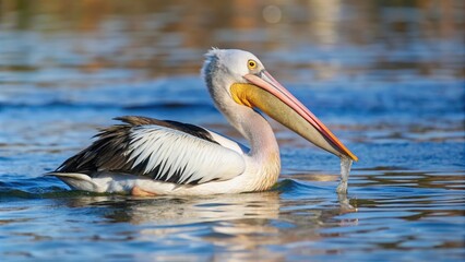 White Pelican with Yellow Beak Scooping Water for Food