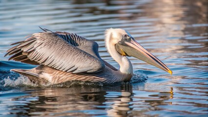 Brown Pelican Swimming with Wing Spread in Rippling Water