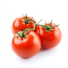 Three ripe red tomatoes on the vine.