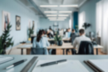 abstract minimalist modern office interior blurred with people working in the background