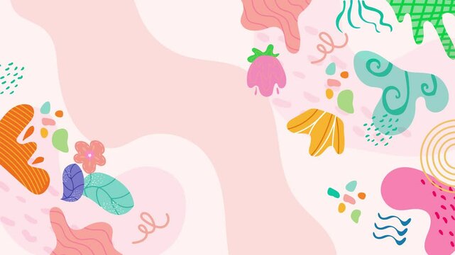 organic shapes merging with modern fluid geometric patterns in a colorful abstract design seamless 4k video background motion pop art design