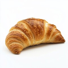 Golden-brown croissant on white background.