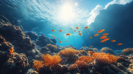 Fototapeta premium Vibrant underwater scene with coral and fish