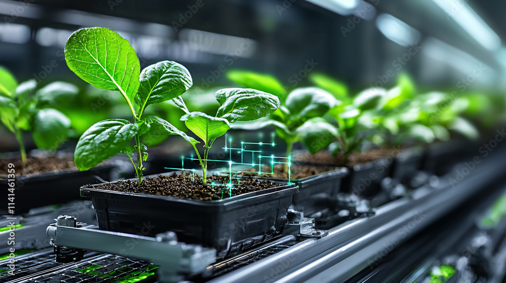 Poster innovative smart farming system utilizing vertical farming techniques for efficient plant growth. im