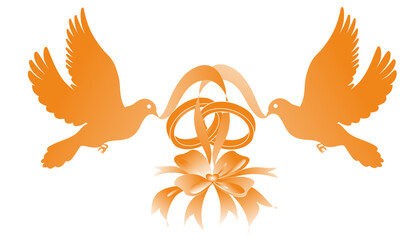 illustration of doves, ribbons and wedding rings on a white background. for invitation cards and Valentine's Day.
