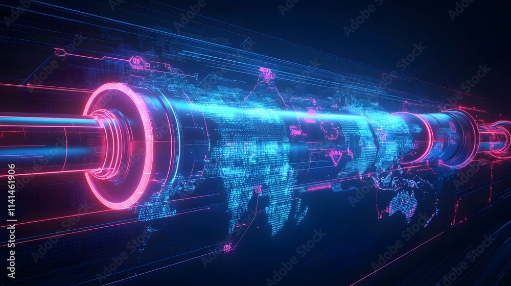 Poster futuristic digital pipeline global network 3d visualization high-tech environment abstract viewpoint
