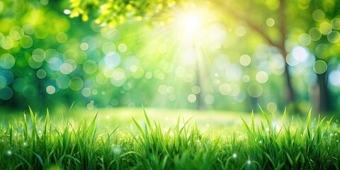 Obraz premium Abstract spring background with fresh green grass field, blurred park, and sunlight , art, abstract, spring, summer, background