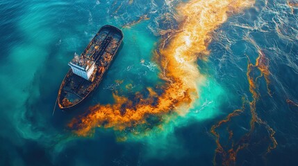 Oil spill disaster spreads across tranquil ocean waters, threatening marine life and ecosystems
