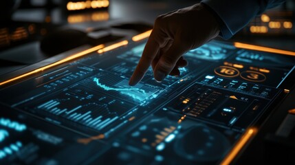 Data analysis action modern office digital interface high-tech environment close view visualization insights for business growth