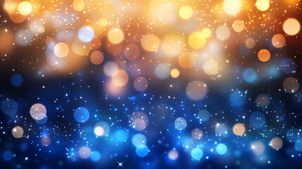 Blue sparkling blurred abstract shiny bokeh background, abstract background with blurred bokeh lights with shiny sparkle glitters, Neon light effect background with bokeh and tiny particles dancing.
