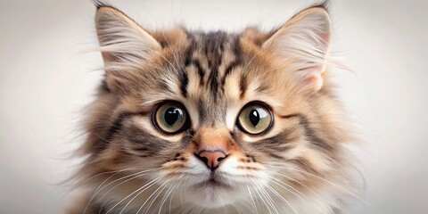 Obraz premium Adorable close-up of a fluffy cat face with big eyes and tiny nose, cute, cat, face, adorable, fluffy, whiskers, eyes, nose, furry