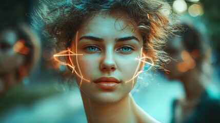 Dynamic Connectivity: A Modern Portrait Surrounded by Diverse Faces and Neon Lines – Perfect Poster for Sports Interiors to Inspire Team Spirit and Unity