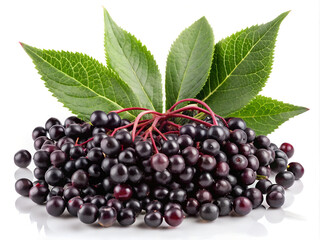 Elderberry Berries and Leaves Isolated on Transparent Background - High-Resolution PNG for Herbal Medicine and Culinary Use.