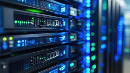 Close-up perspective of data storage towers in an IT environment.